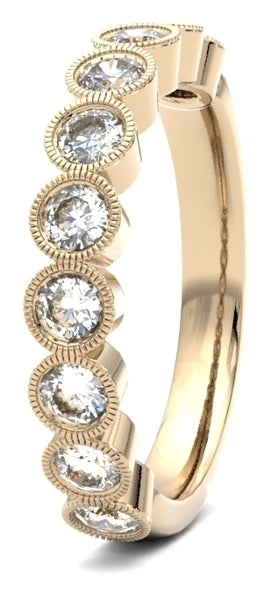 Exquisite: Round Brilliant Cut Diamond Milligrain Bezel Wedding Band.