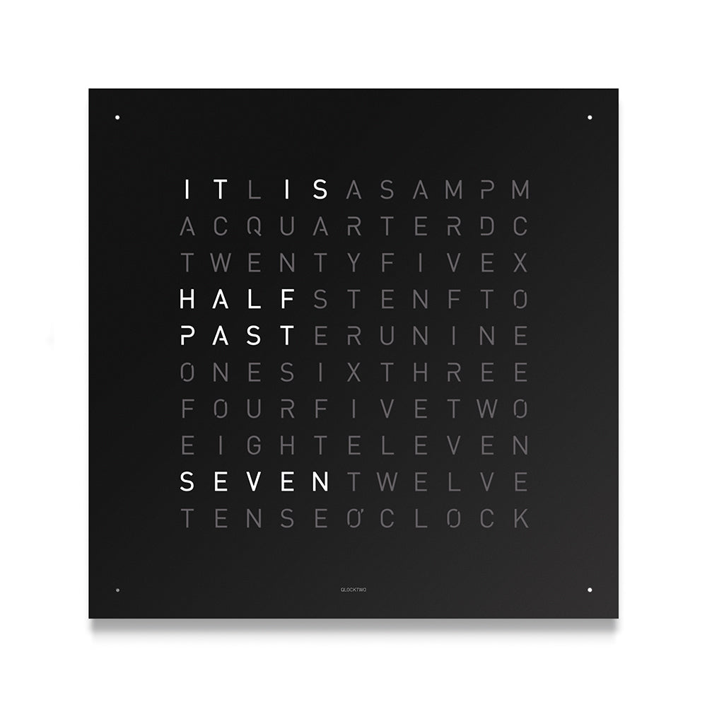 QLOCKTWO Earth Steel Powder Coated Clock - Black Pepper. Henry D Johnstone Jewellers, Alderley Edge, Poynton, Cheshire.
