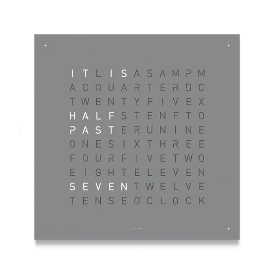 QLOCKTWO Earth Steel Powder Coated Clock - Grey Pepper. Henry D Johnstone Jewellers, Alderley Edge, Poynton, Cheshire.