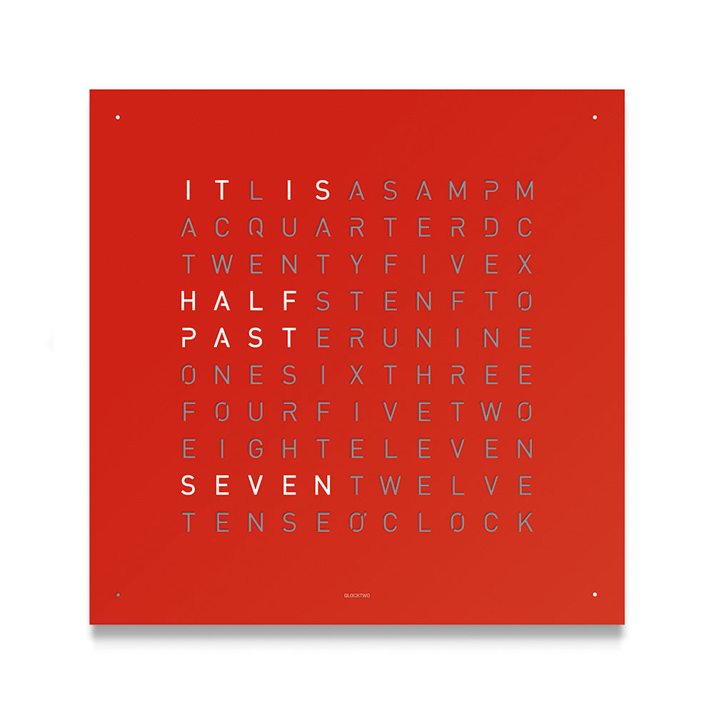 QLOCKTWO Earth Steel Powder Coated Clock - Red Pepper. Henry D Johnstone Jewellers, Alderley Edge, Poynton, Cheshire.