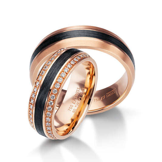 Furrer Jacot 18ct rose gold & carbon fibre, 6.5mm wedding band - Satin & polish finish. Ref: 71-32190-0-0.