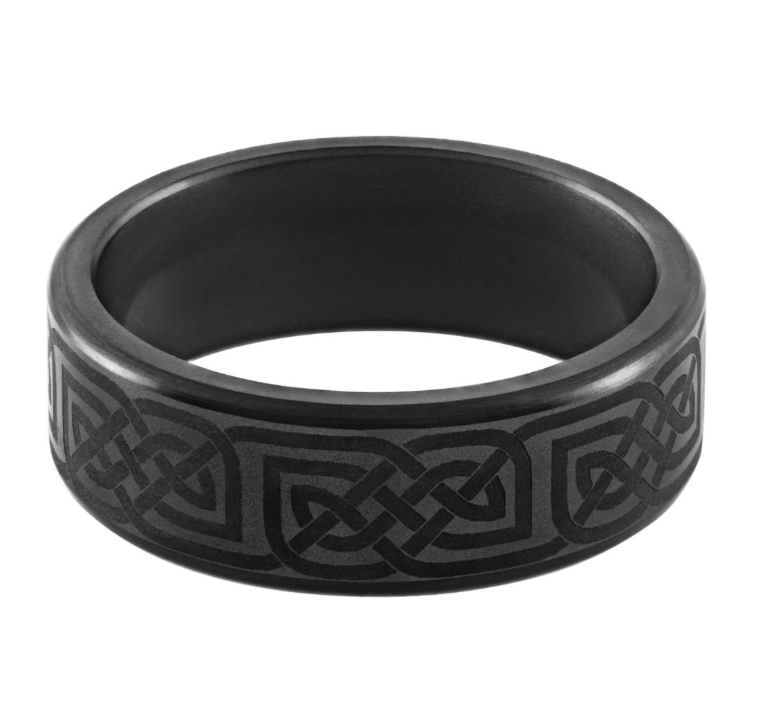 Black Diamond Celtic Design 8.0mm Ring - Matte Finish