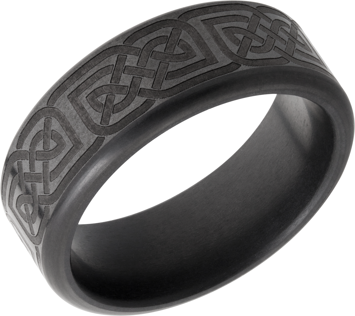 Black diamond Laser Engraved celtic band. Henry D Johnstone Jewellers. Alderley Edge, Poynton, Cheshire.