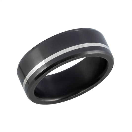 Black diamond men's ring with silver inlay. Henry D Johnstone Jewellers. Alderley Edge, Poynton, Cheshire.