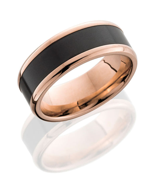 8.0mm black diamond and 18K Rose gold men's ring. Henry D Johnstone. Alderley Edge, Poynton, Cheshire.