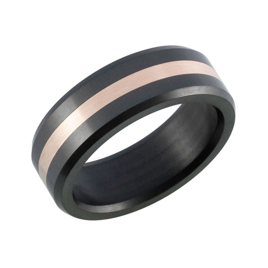 Refined rose gold inlaid men's ring. Henry D Johnstone Jewellers, Alderley Edge, Poynton, Cheshire.