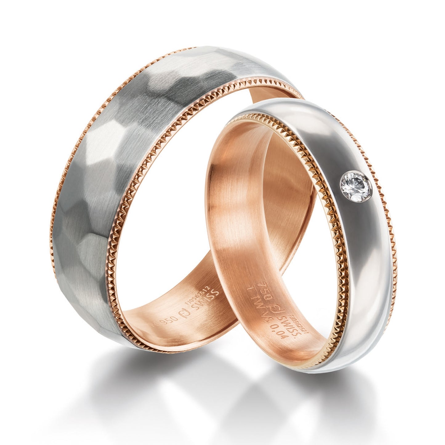 Furrer Jacot Palladium & 18ct rose gold interior 5.5mm wedding band - Satin finish. Ref: 71-2951B-0-0.