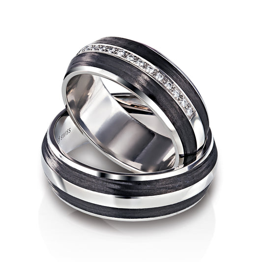 Furrer Jacot Palladium & Carbon Fibre 7.0mm recessed edge wedding band - Polish finish. Ref: 71-32040-0-0.