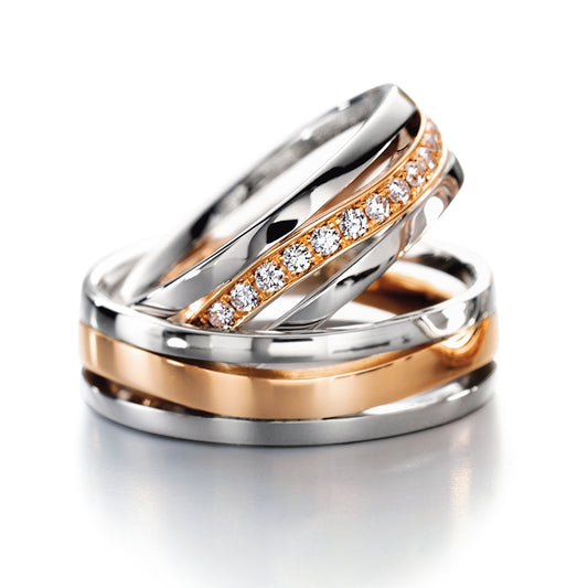 Furrer Jacot Platinum & 18ct rose gold 6.5mm plain wedding band, contemporary wave design - Satin & polish finish. Ref: 71-26510-0-0.