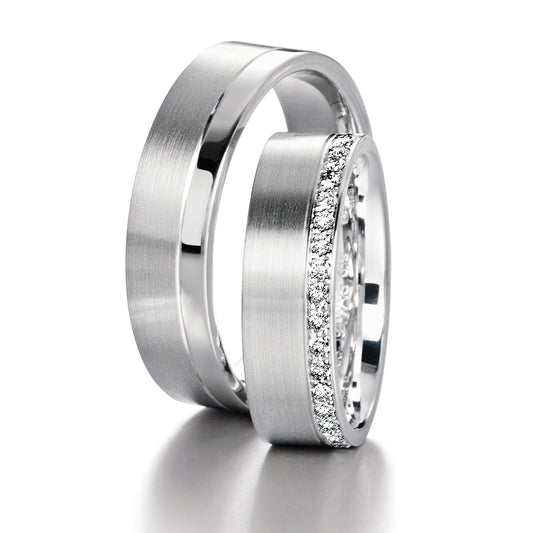 Furrer Jacot 18ct white gold 6.0mm flat wedding band, single row diamonds in grain setting, 0.38ct F-G VS - Satin finish. Ref: 62-52240-0-0.