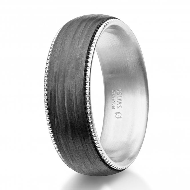00012300 - Furrer Jacot Palladium & Carbon Fibre 6.5mm wedding band with fine pyramid milligrain edges. -  Ref: 71-29520-0-0.