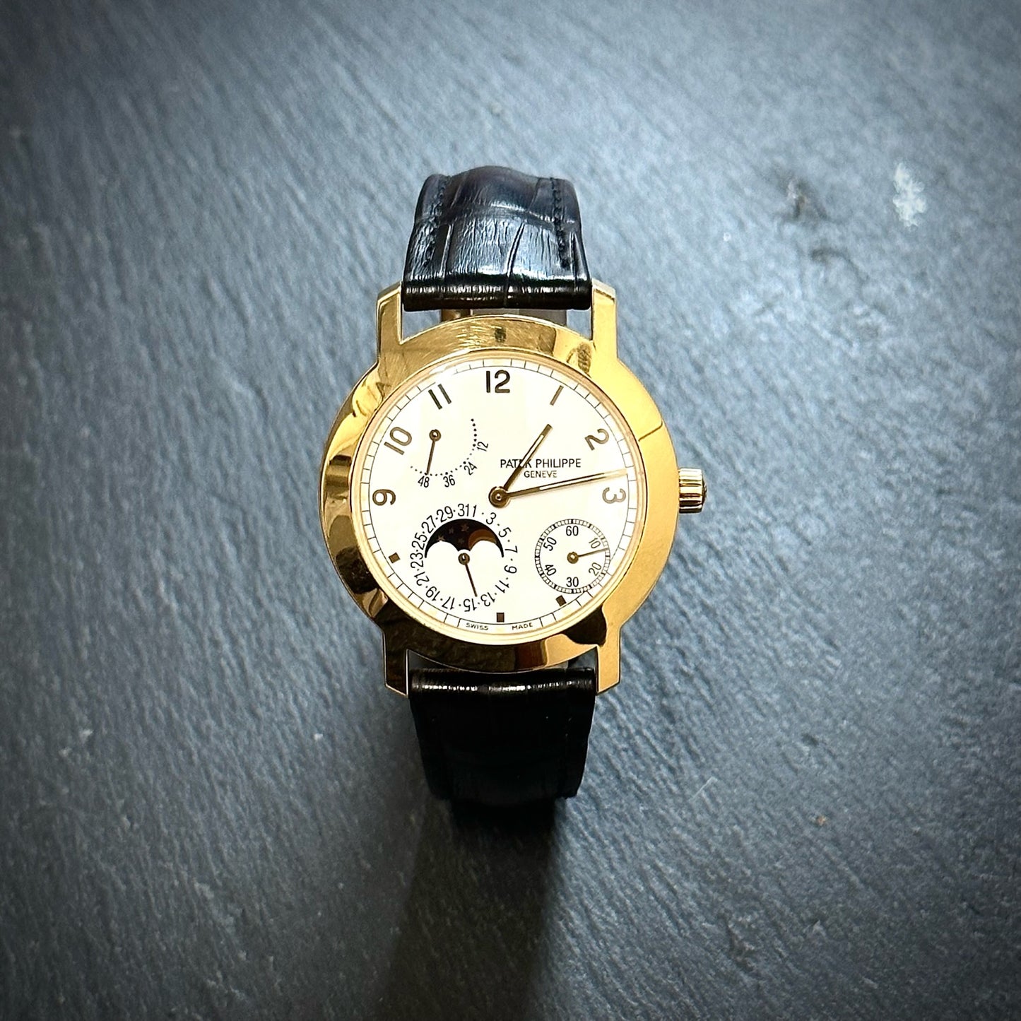 Patek Phillipe Calatrava Moonphase Automatic Strap Watch. Henry D Johnstone Jewellers, Alderley Edge, Poynton, Cheshire.