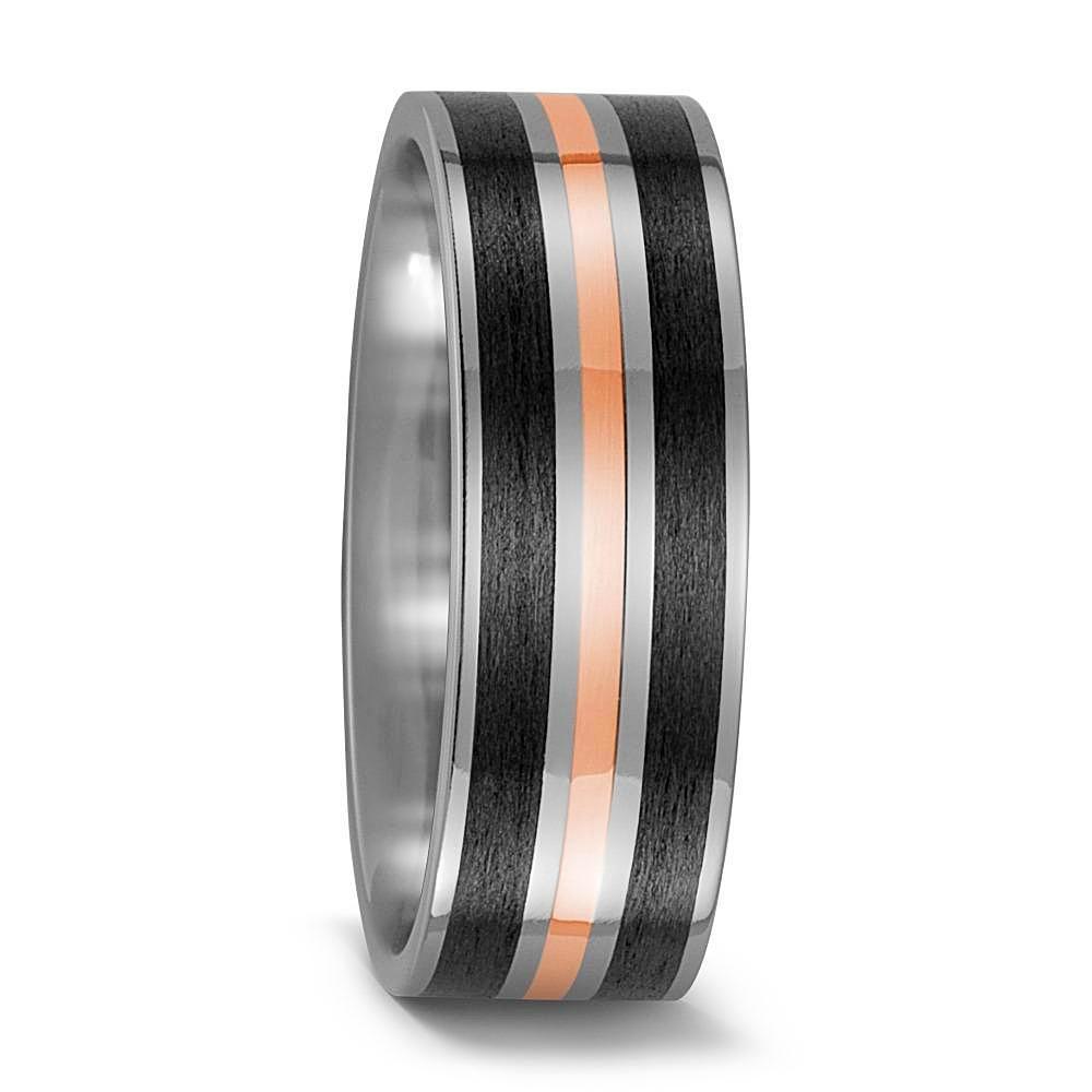 Modern men's wedding ring with 18ct rose gold detail. Henry D Johnstone Jewellers, Alderley Edge, Poynton, Cheshire.