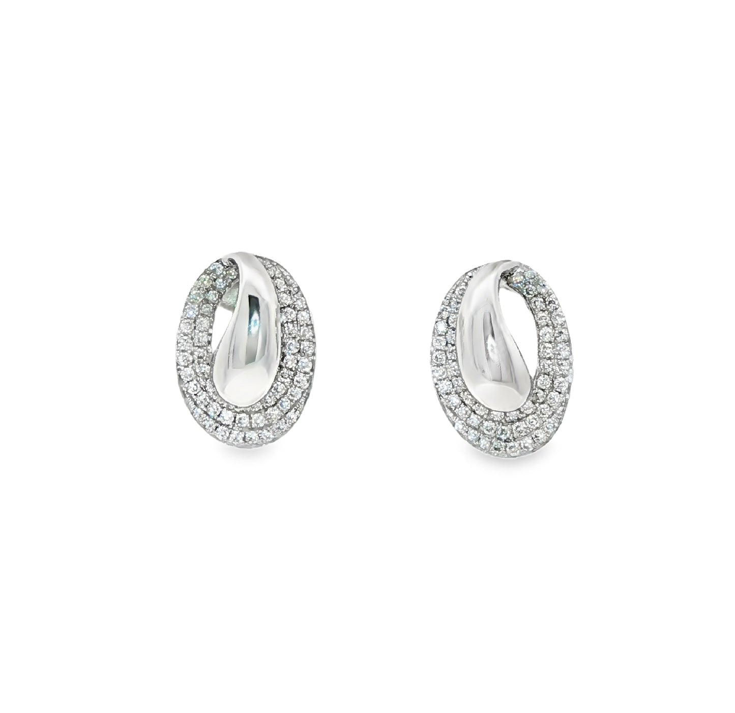 18ct White Gold Diamond Set Oval Shaped Studs