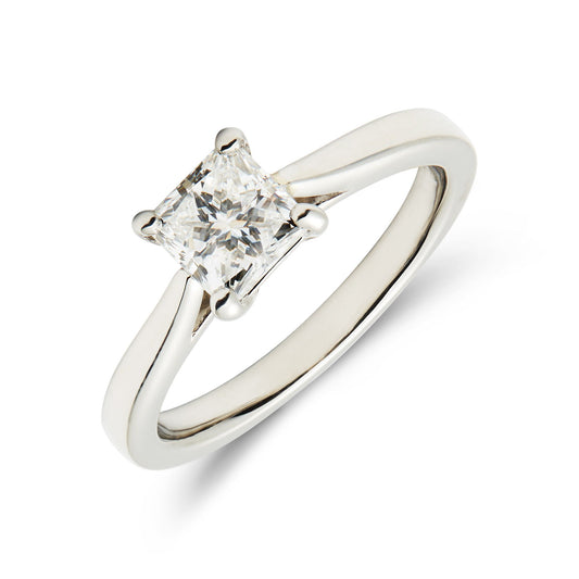 Platinum princess cut diamond four claw solitaire - 0.96ct