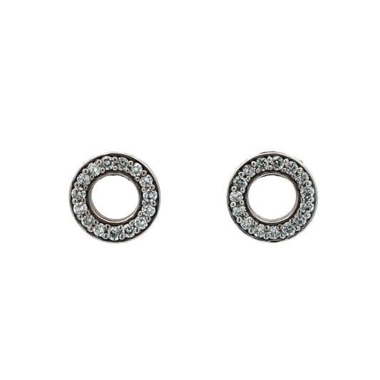 Bespoke: 18ct White Gold Brilliant Cut Diamond Open Circle Design Stud Earrings For Pierced Ears - D:0.43ct