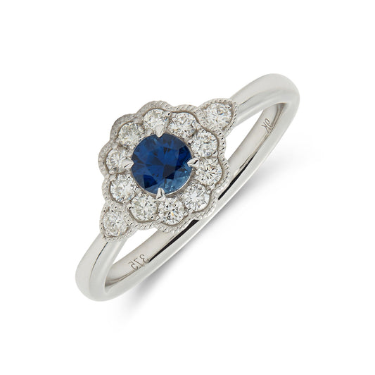 Vintage-inspired cluster ring with dazzling sapphire and diamond
