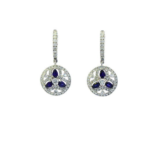 18ct white gold sapphire and diamond drop earrings.