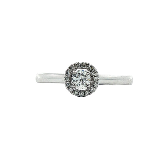 18ct white gold round brilliant cut diamond halo set solitaire ring - 0.26ct