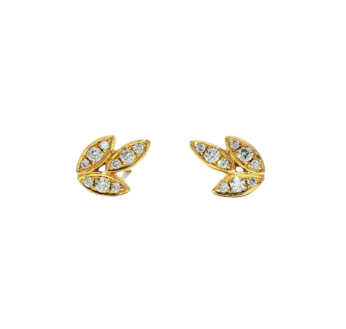 18ct yellow gold diamond set 'Barleycorn' pattern stud earrings - D:0.13ct