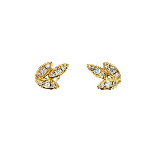 18ct yellow gold diamond set 'Barleycorn' pattern stud earrings - D:0.13ct