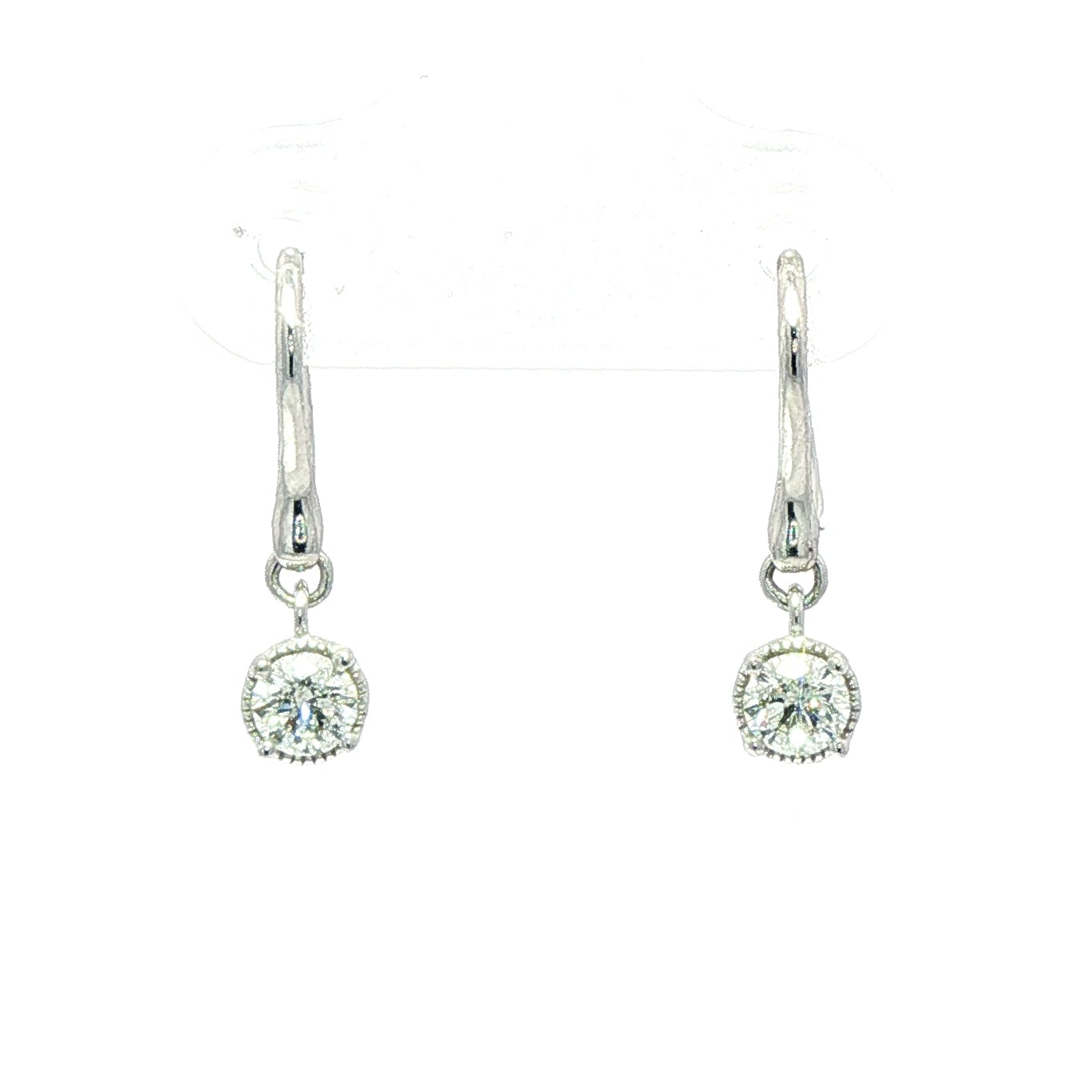 One Pair Of 9ct White Gold Illusion Set Diamond Drop Earrings - D:0.34ct