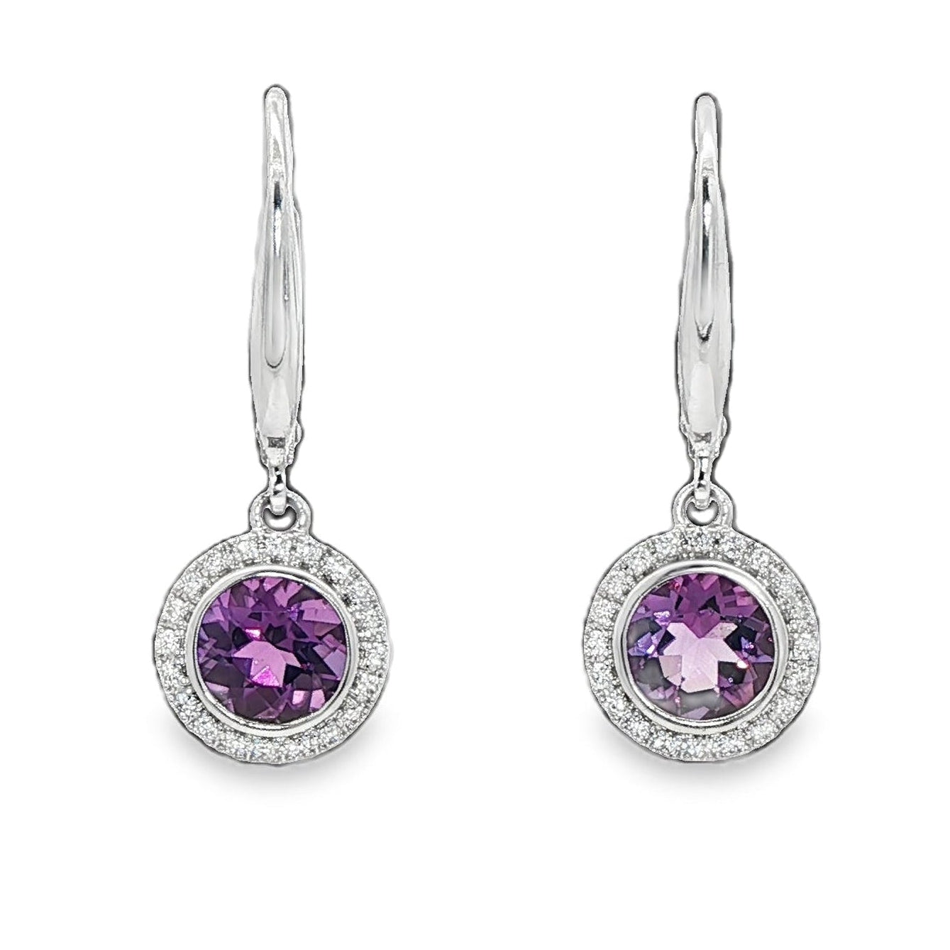 18ct White Gold Amethyst & Diamond Drop Earrings