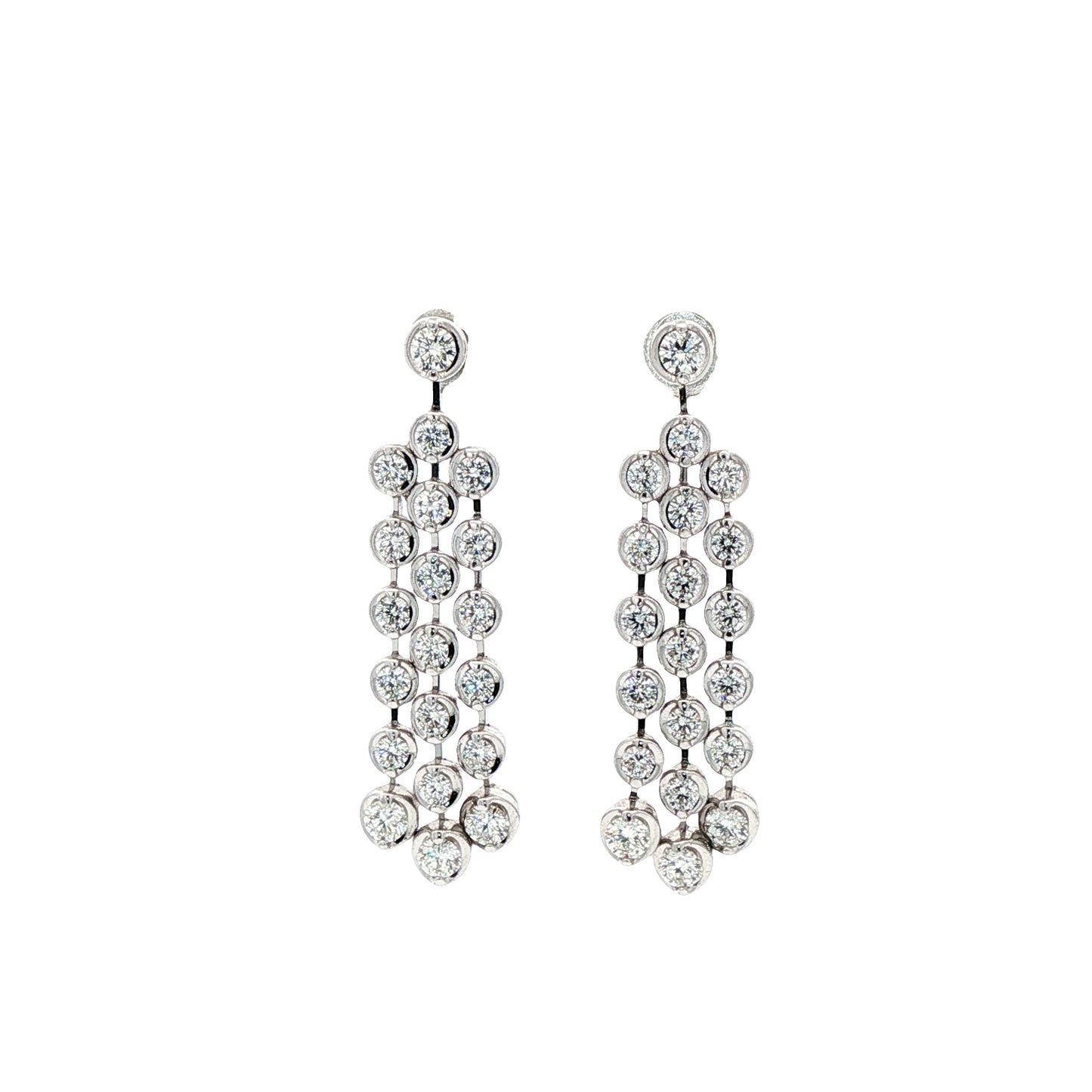 18ct white gold diamond set triple drop chandelier earrings.