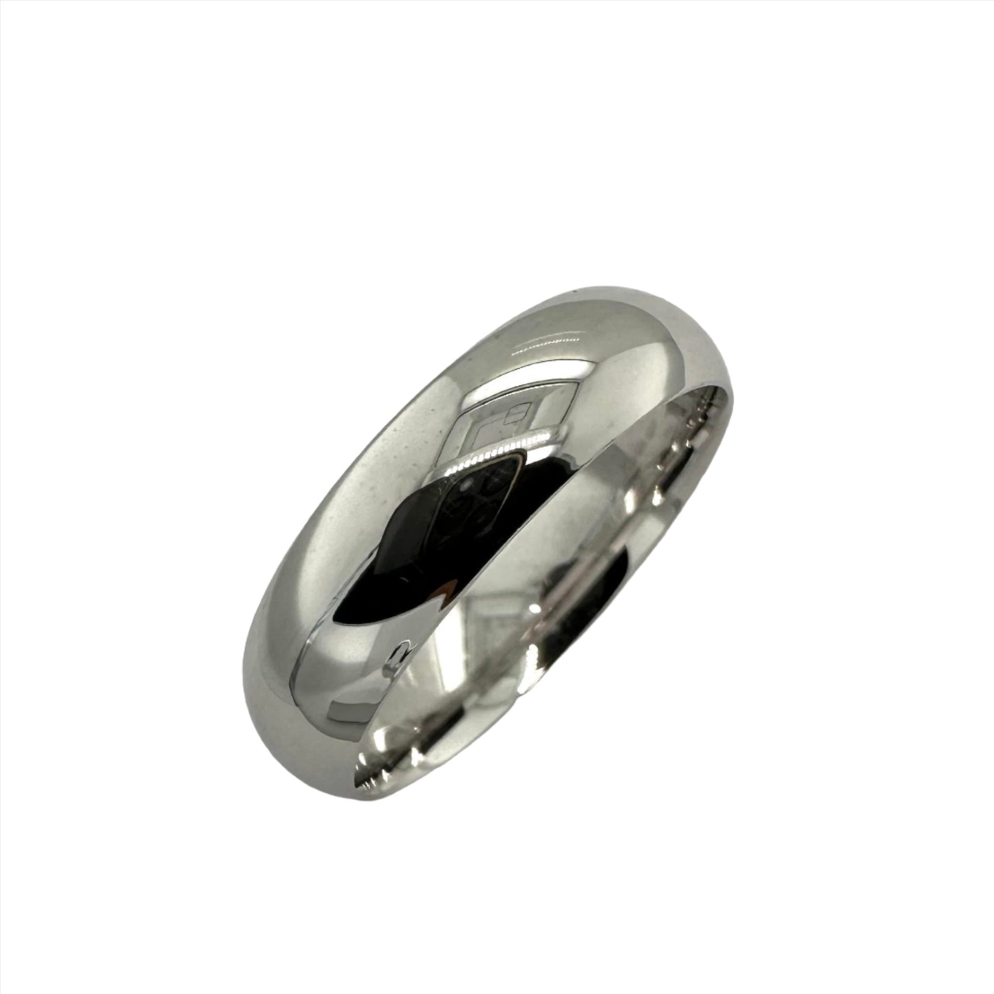 9ct white gold 6.0mm plain court wedding band.