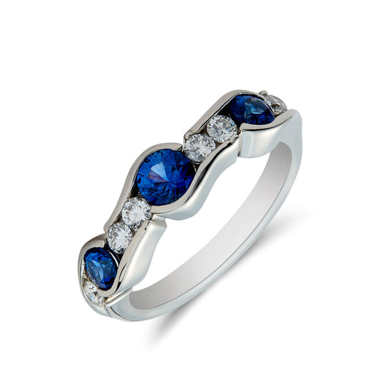 platinum and sapphire wave setting ring