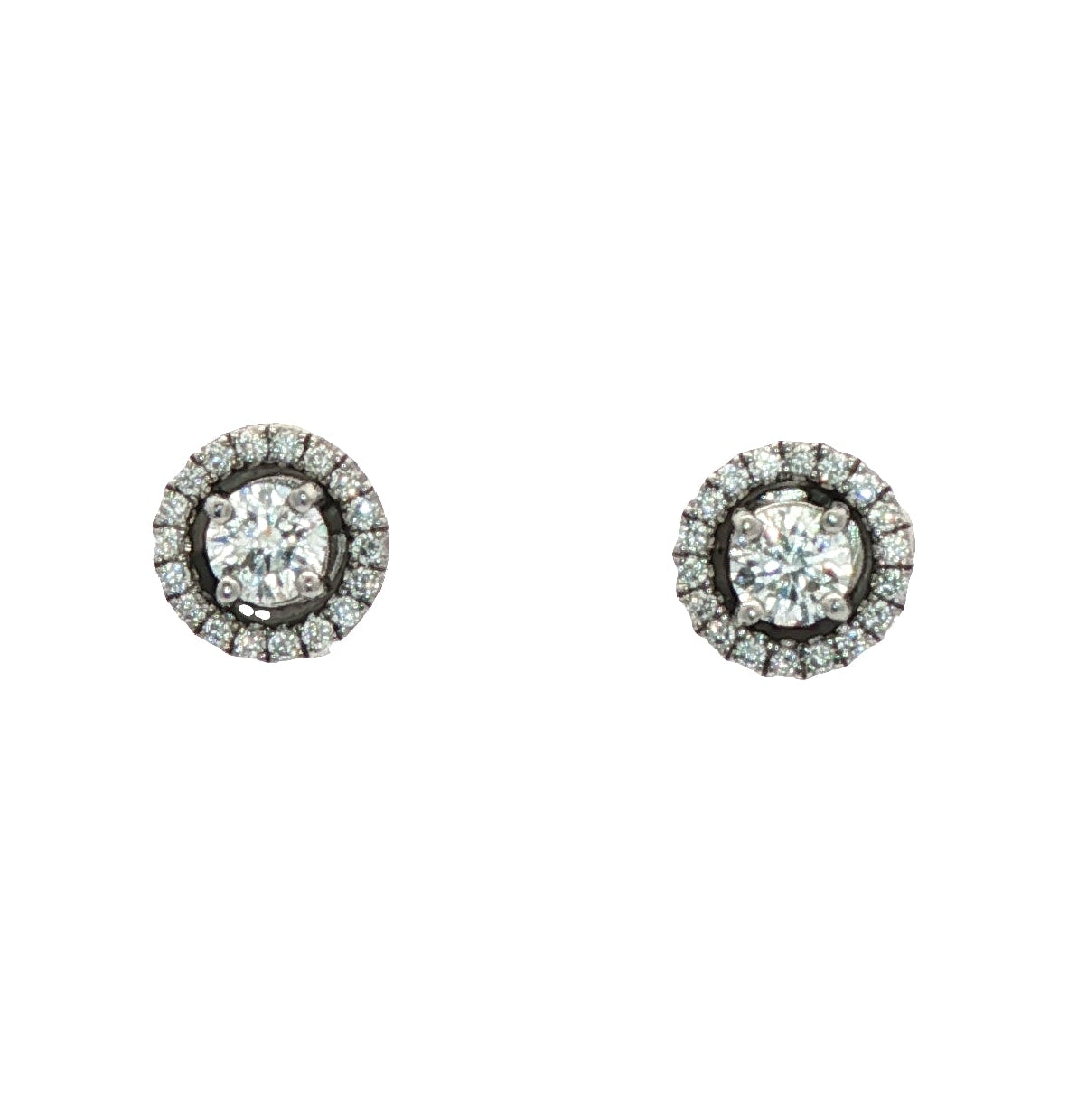 Platinum Brilliant Cut Diamond Stud Earrings With Screw-on Diamond Set Jacket Halo - 0.43ct / 0.18ct.