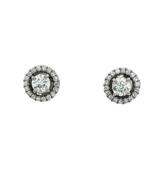 Platinum Brilliant Cut Diamond Stud Earrings With Screw-on Diamond Set Jacket Halo - 0.43ct / 0.18ct.