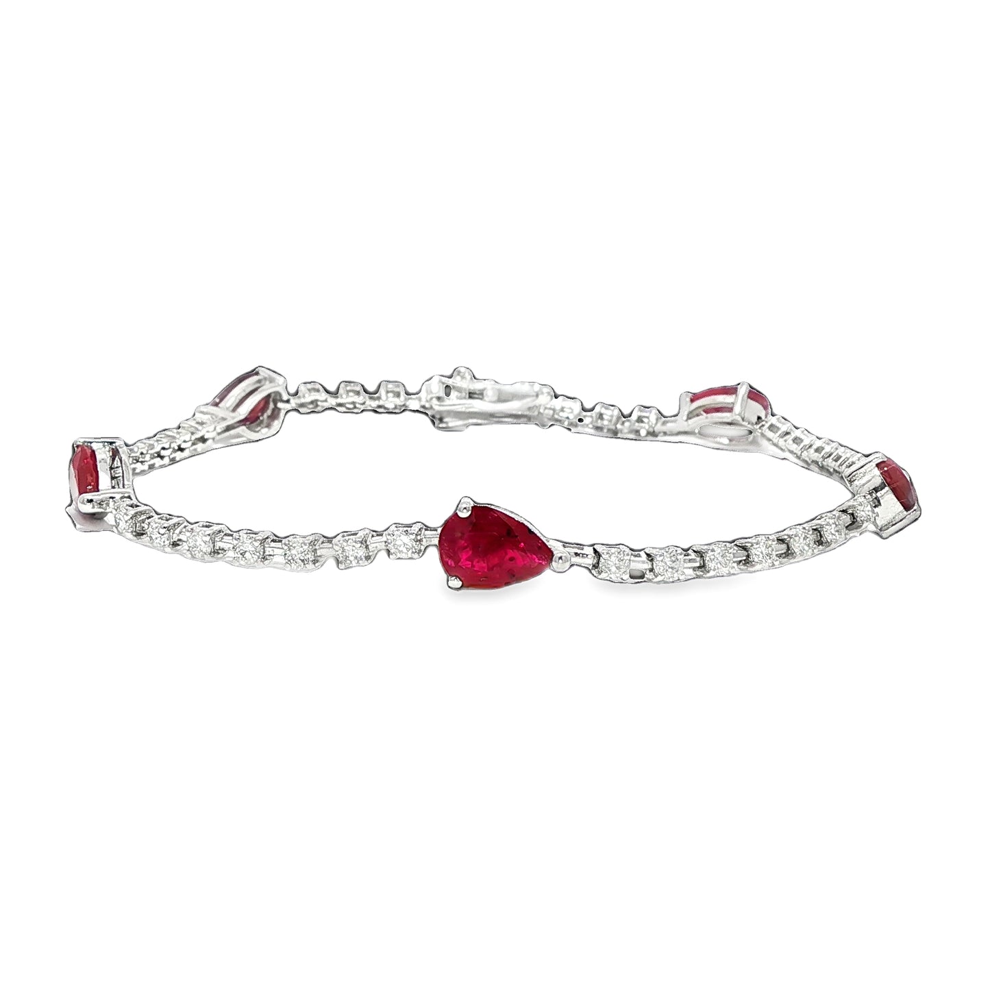 9ct White gold pear shape ruby and diamond line bracelet- R:3.66ct/D:1.20ct