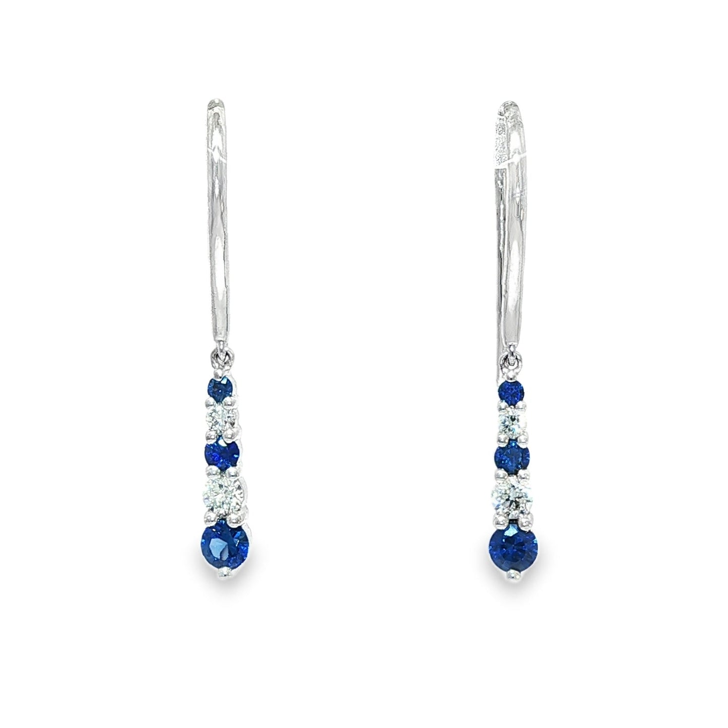 One Pair Of 18ct White Gold Sapphire & Diamond Drop Earrings - D:0.18ct/S:0.40ct.