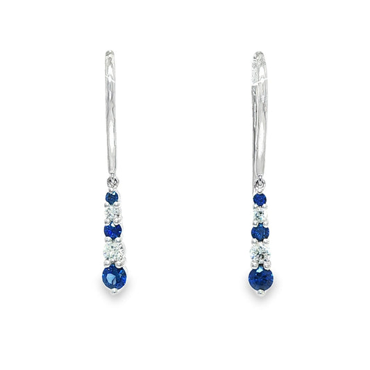 One Pair Of 18ct White Gold Sapphire & Diamond Drop Earrings - D:0.18ct/S:0.40ct.