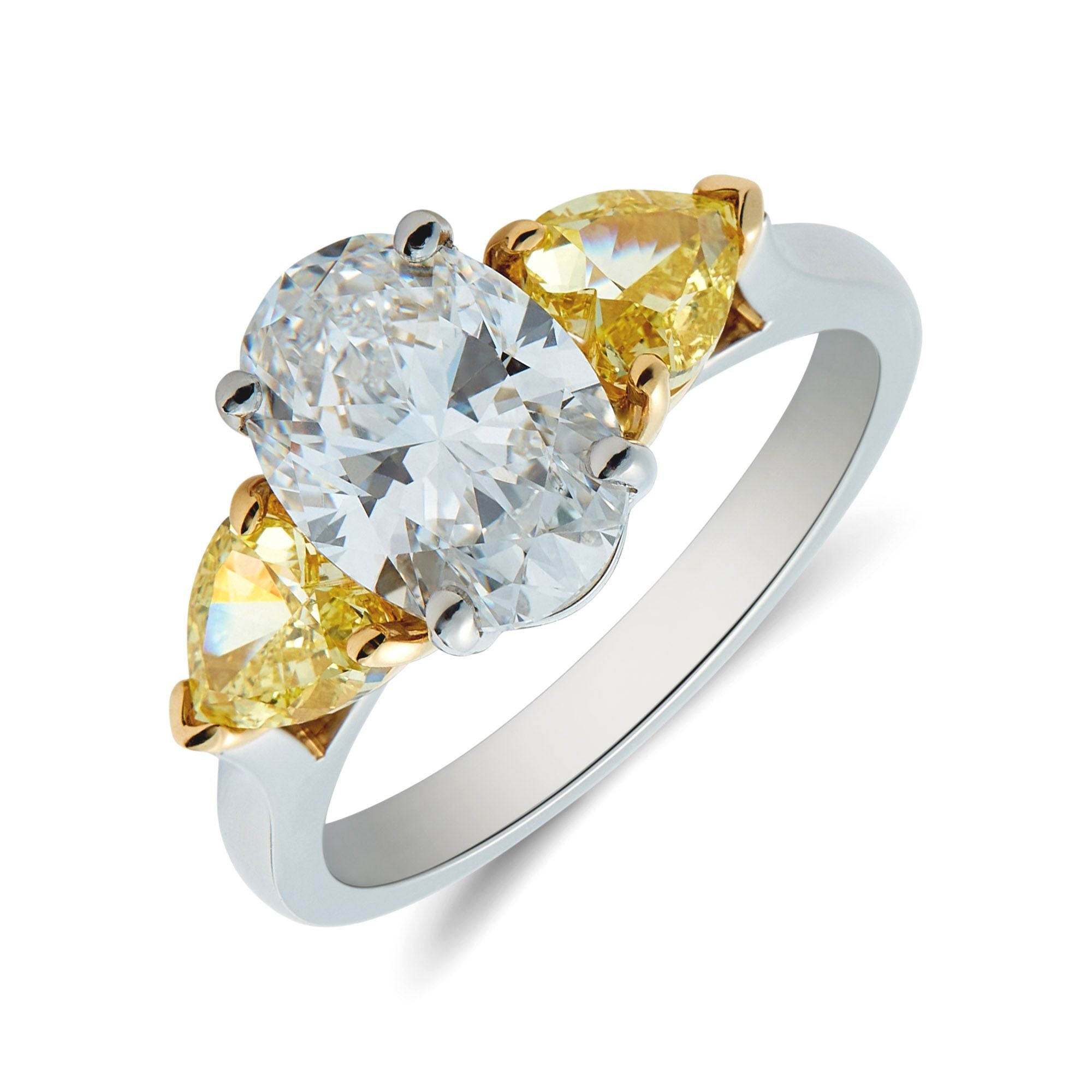 Platinum & 18ct yellow gold oval & heart shaped diamond trilogy ring ...