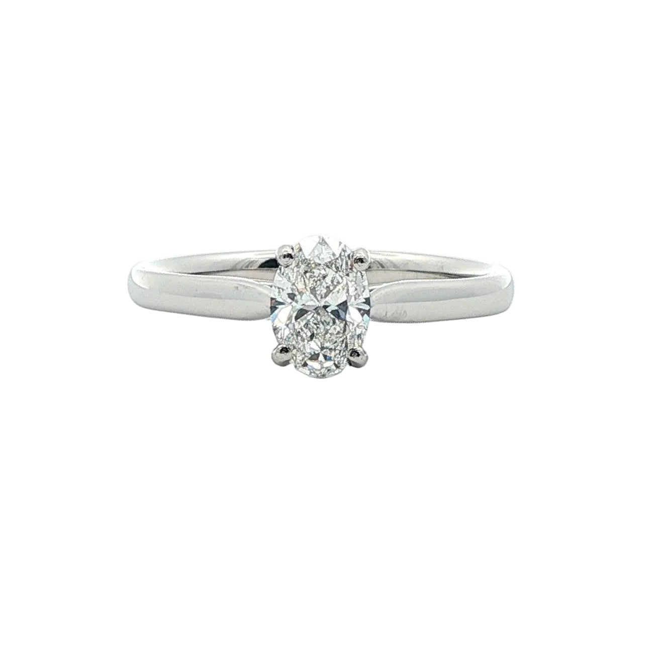 Platinum faceted oval cut diamond solitaire ring - 0.60ct