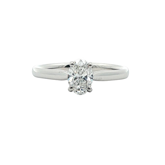 Platinum faceted oval cut diamond solitaire ring - 0.60ct