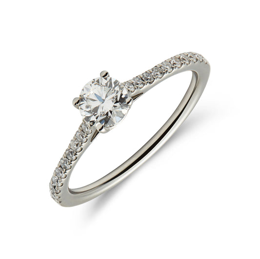 Platinum brilliant cut diamond solitaire ring with diamond set shoulders - 0.70ct
