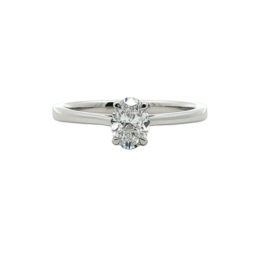 Platinum oval brilliant cut diamond solitaire ring - 0.50ct