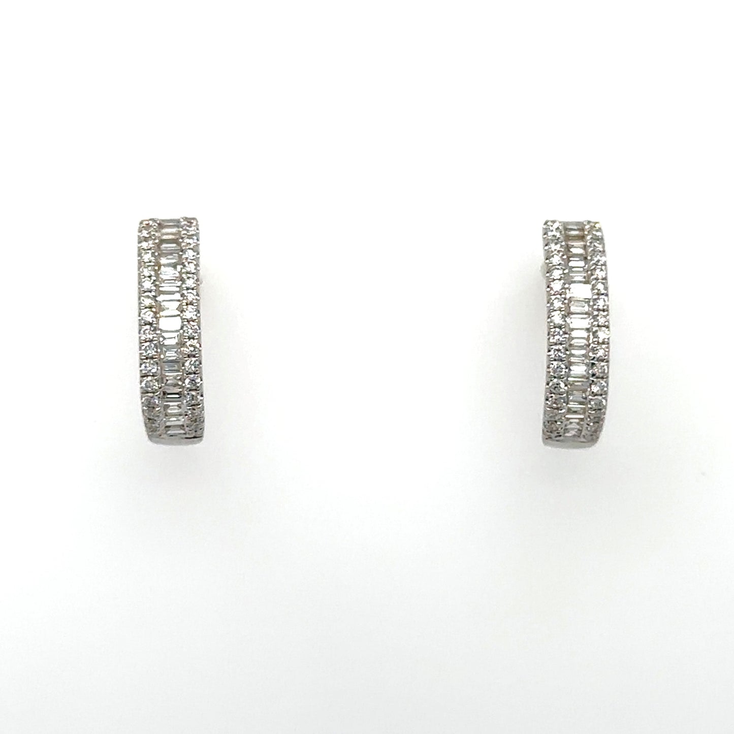 18ct white gold baguette and brilliant cut diamond huggie hoop earrings - 0.59ct