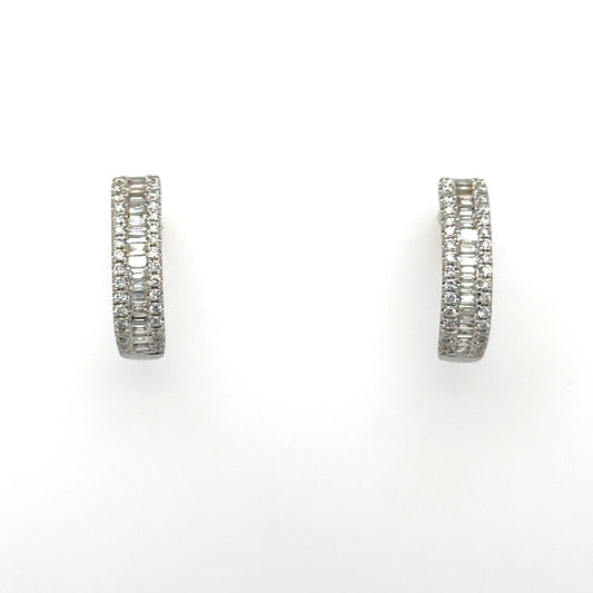 18ct white gold baguette and brilliant cut diamond huggie hoop earrings - 0.59ct