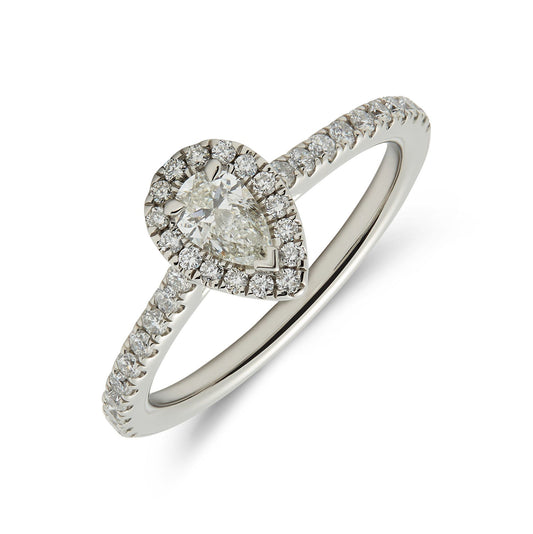 Platinum pear & brilliant cut diamond halo ring - 0.65ct