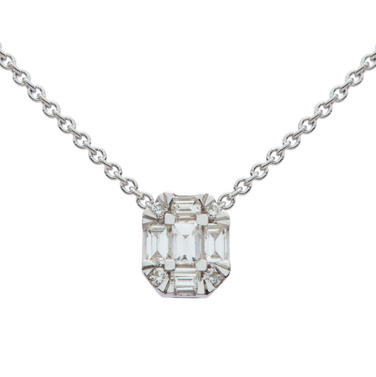 9ct white gold & baguette cut diamond cluster pendant - 0.11ct