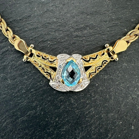 Pre-Owned: Precious yellow metal topaz & diamond set necklace.