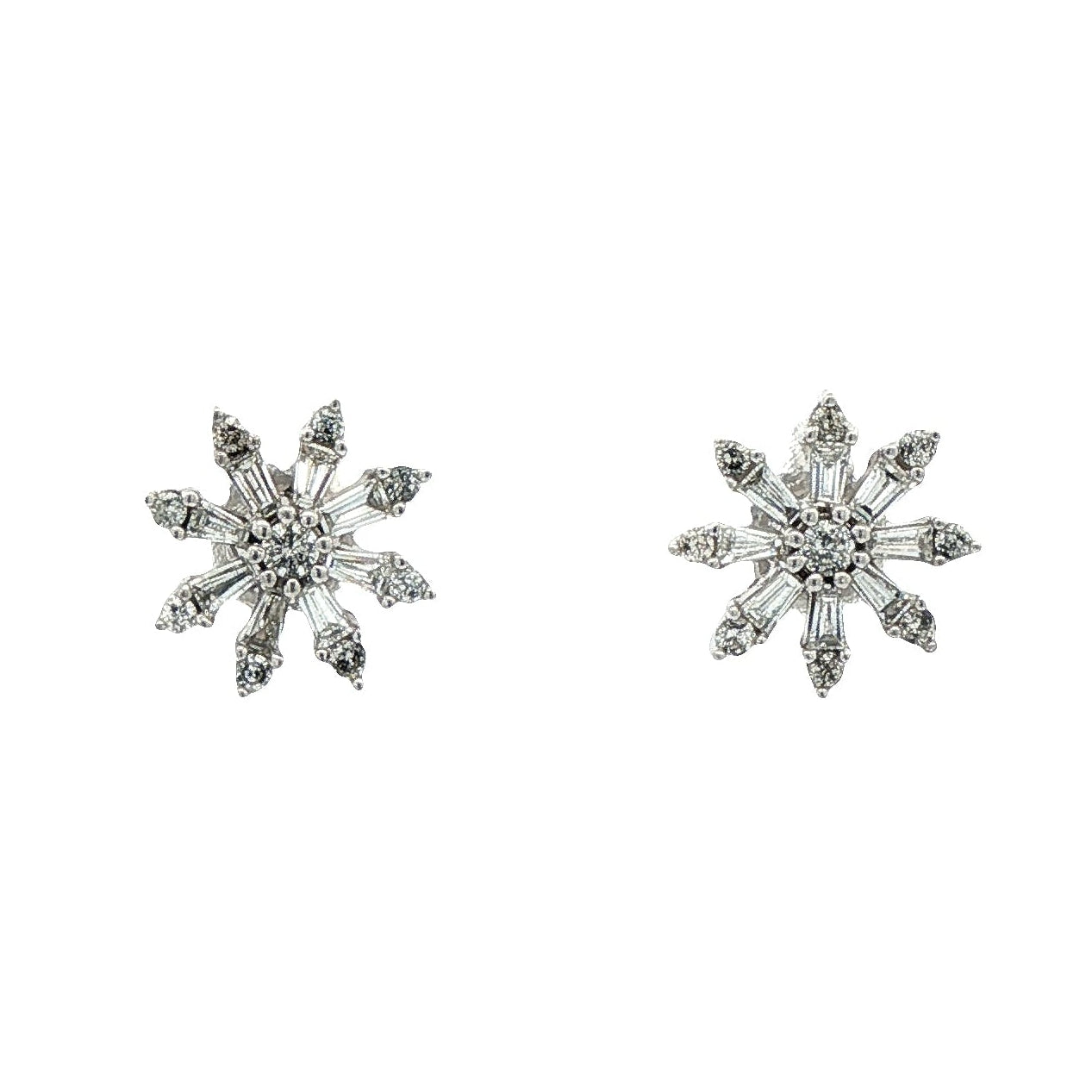 One Pair Of 9ct White Gold Diamond Set Snowflake Stud Earrings - 0.35ct