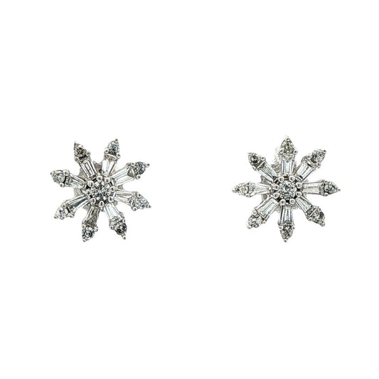 One Pair Of 9ct White Gold Diamond Set Snowflake Stud Earrings - 0.35ct