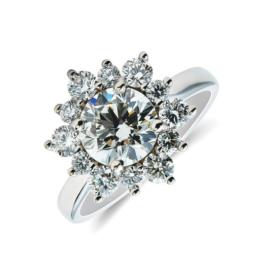 Platinum & round brilliant cut diamond hexagonal shape cluster ring - 2.27ct