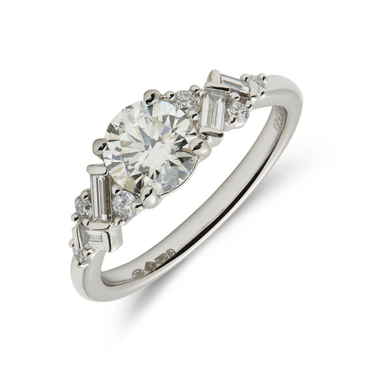 Platinum brilliant cut & baguette cut diamond ring - 1.66ct.