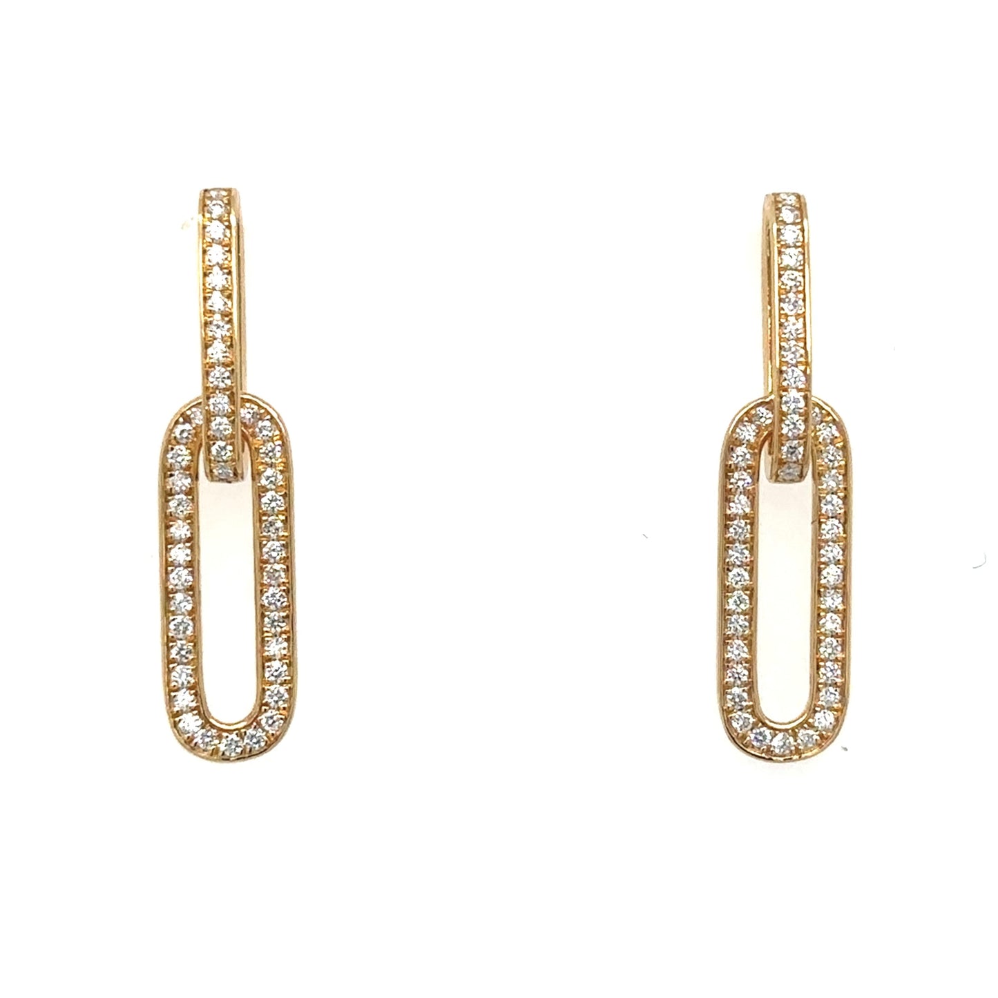 18ct yellow gold open rectangular link diamond set drop earrings - 0.31ct.